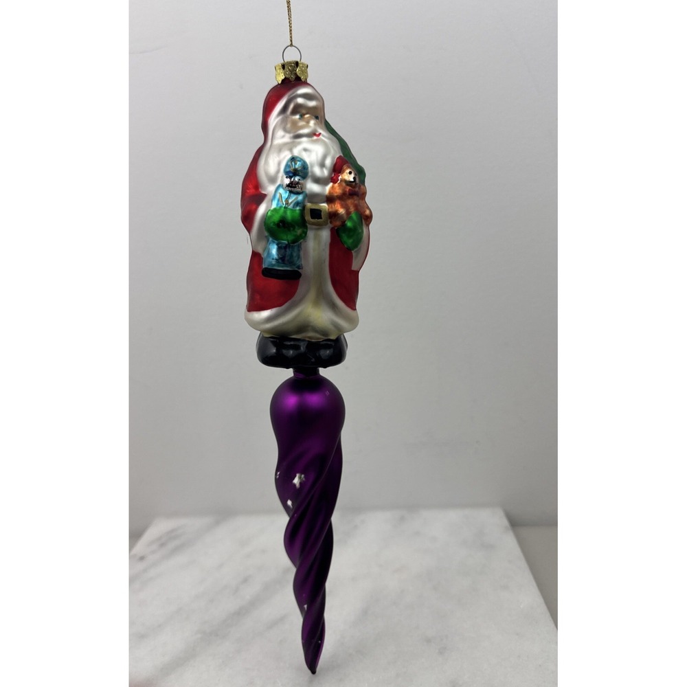 VTG BLOWN GLASS ICICLE TWISTS SANTA TOPS HANGING ORNAMENT